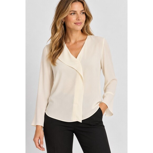 Theory Tops - NWT Theory Overlap Top Women’s P/XS Ivory Classic Georgette Long Sleeve Blouse